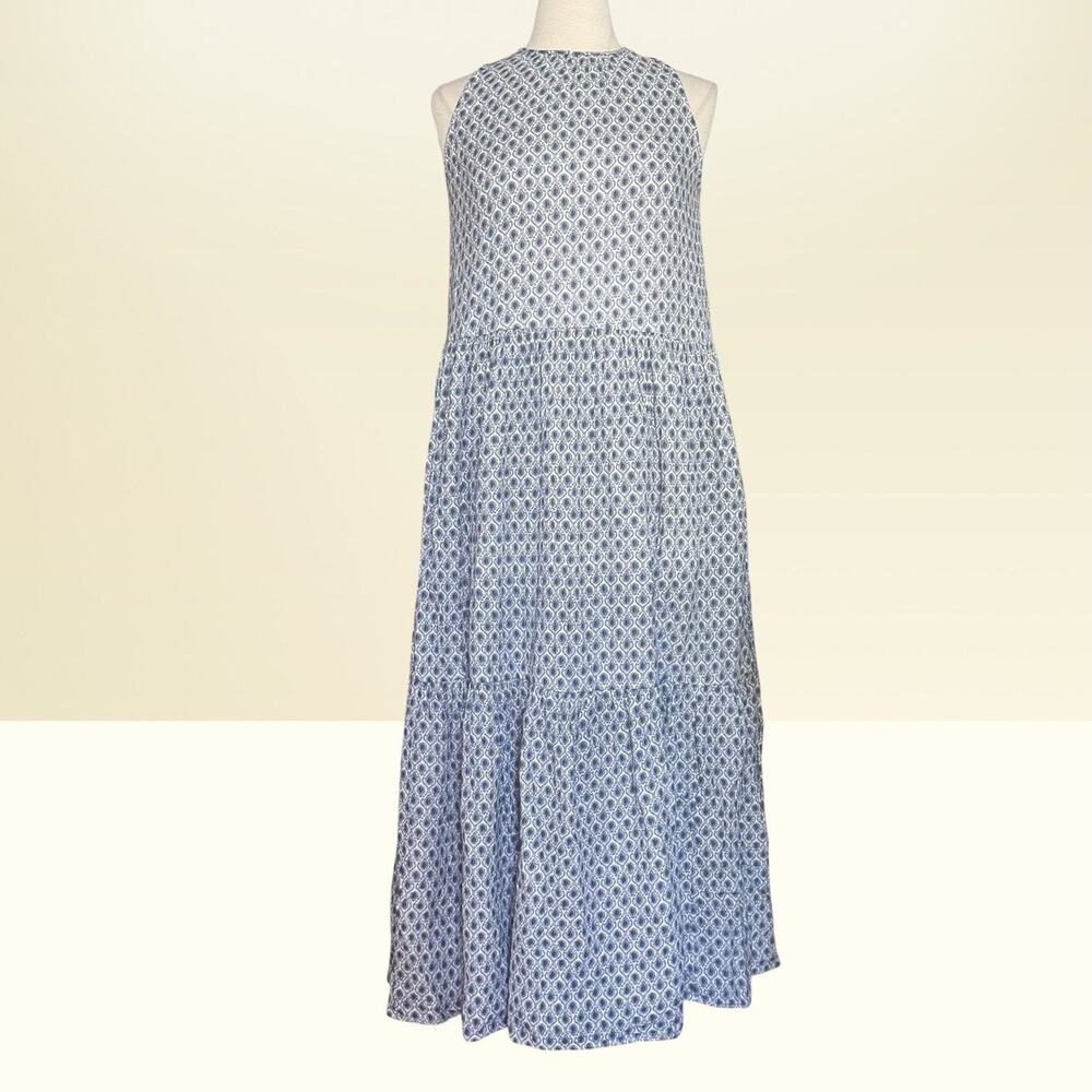 Ann Taylor Maxi Dress Sz XS 38" Bust Cotton Blue Tiny Paisley Print Pockets Boho - Picture 3 of 10